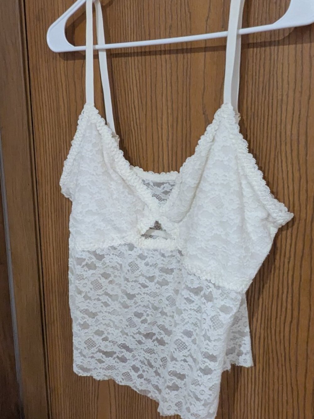 Aerie Sheer Lace Camisole wi/ Adjustable Straps & Cut Out Feminine Sexy Ivory-XL